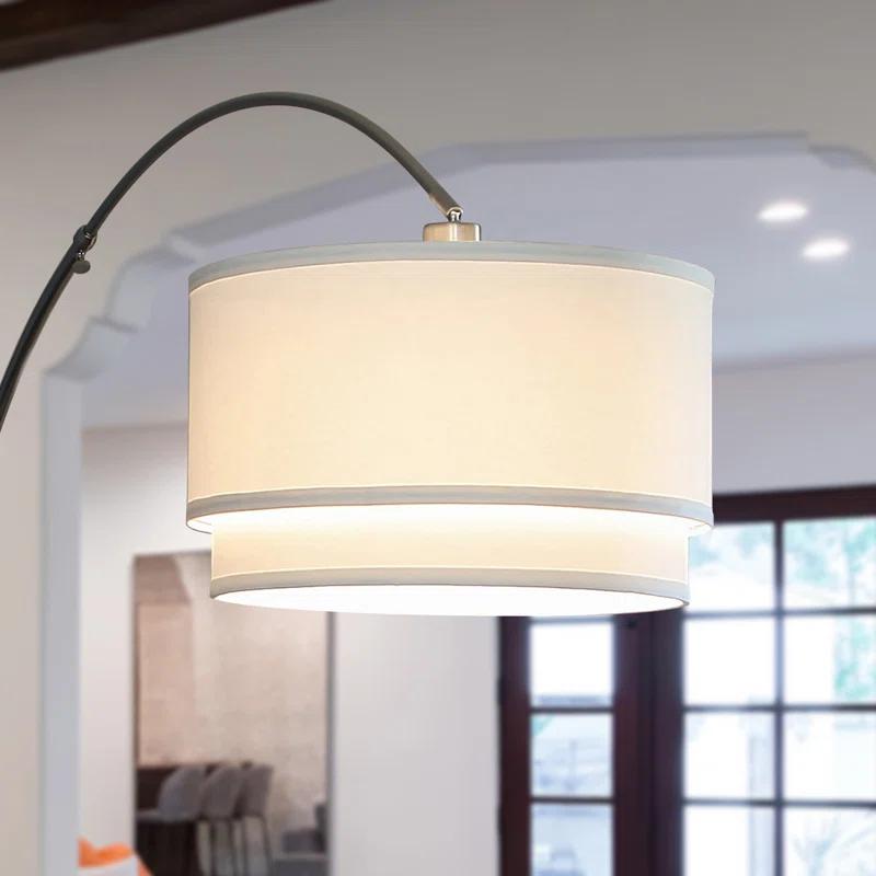 Mason 81 in. Modern Adjustable LED Arched Standing Floor Lamp with Fabric Drum Shade and Weighted Marble Base