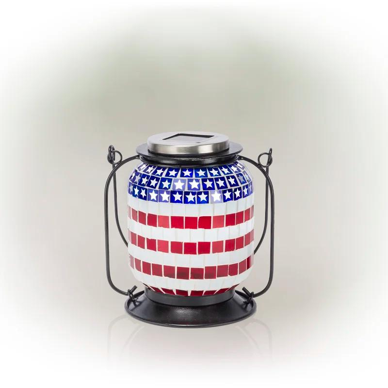 Patriotic Solar Powered LED Outdoor Lantern with Metal Frame