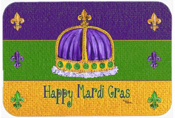 East Urban Home East Urban Home Happy Mardi Gras with Crown Glass Cutting Board