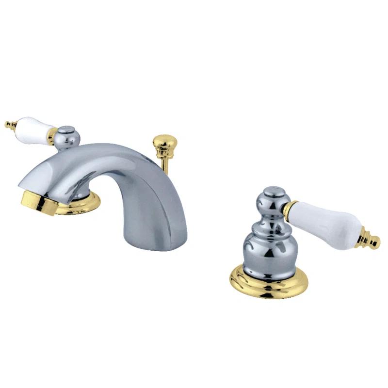 Kingston Brass Victorian Two-Handle 3-Hole Deck Mount Mini-Widespread Bathroom Faucet with Plastic Pop-Up