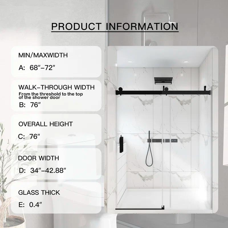 72'' - W x 76'' H Door Frameless Shower Door with Clear Glass