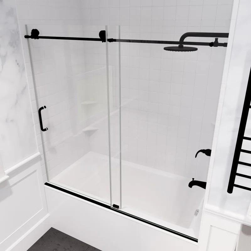 Raymore 59 - 60" W x 62" H Single Sliding Frameless Tub Door with Tsunami Guard