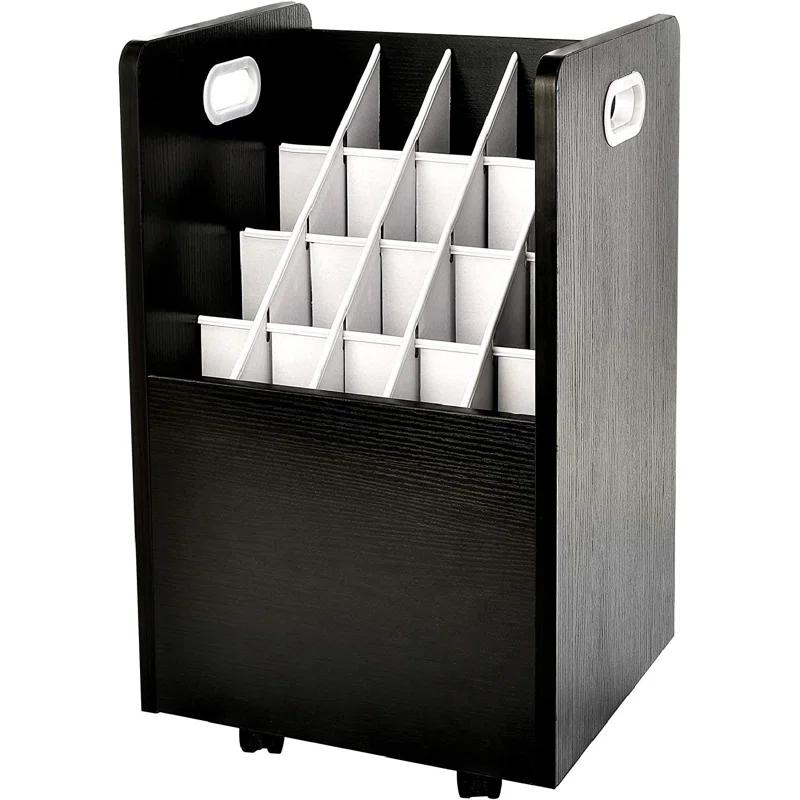 20-Slot Mobile Rolling Wood Blueprint Roll File Large Document Organizer