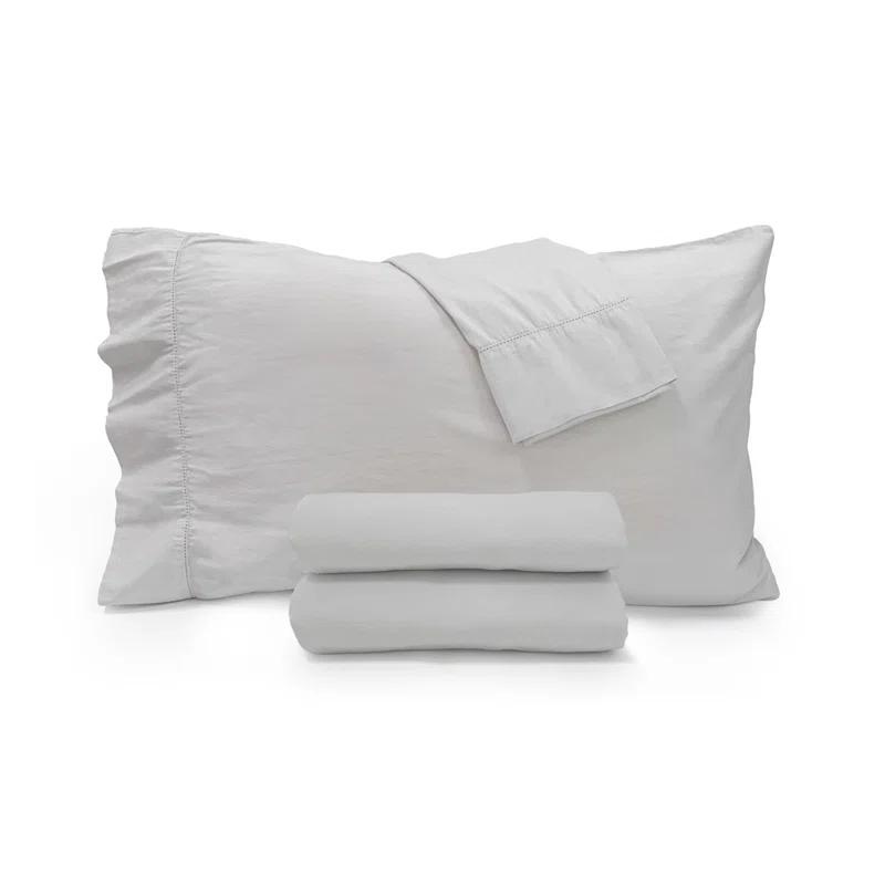 Jennifer Adams Home Relaxed Long-Staple Garment-Washed Cotton 4pc. Percale Sheet Set