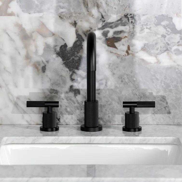 Kingston Brass Manhattan Two-Handle 3-Hole Deck Mount Widespread Bathroom Faucet with Brass Pop-Up Drain