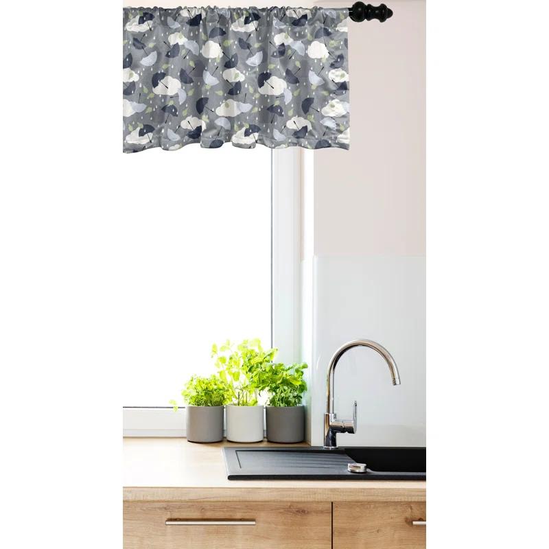 Ambesonne Ambesonne Weather Valance Pack of 2 Rain and Umbrella Patterns Pale Green and White