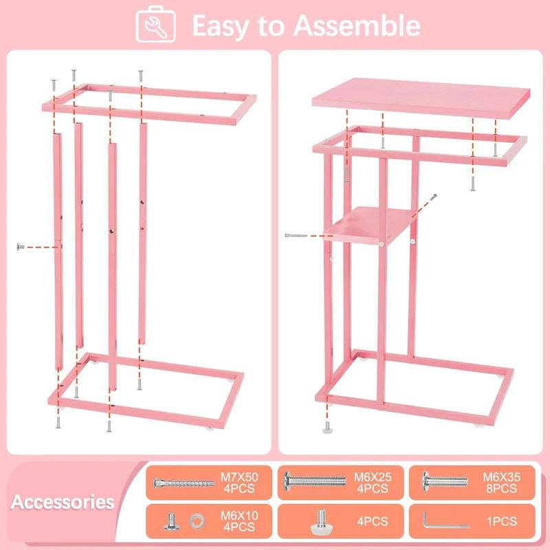 C Shaped End/ Side Table for Couch and Bed, Small Spaces, Living Room, Bedroom, Rustic Snack Table