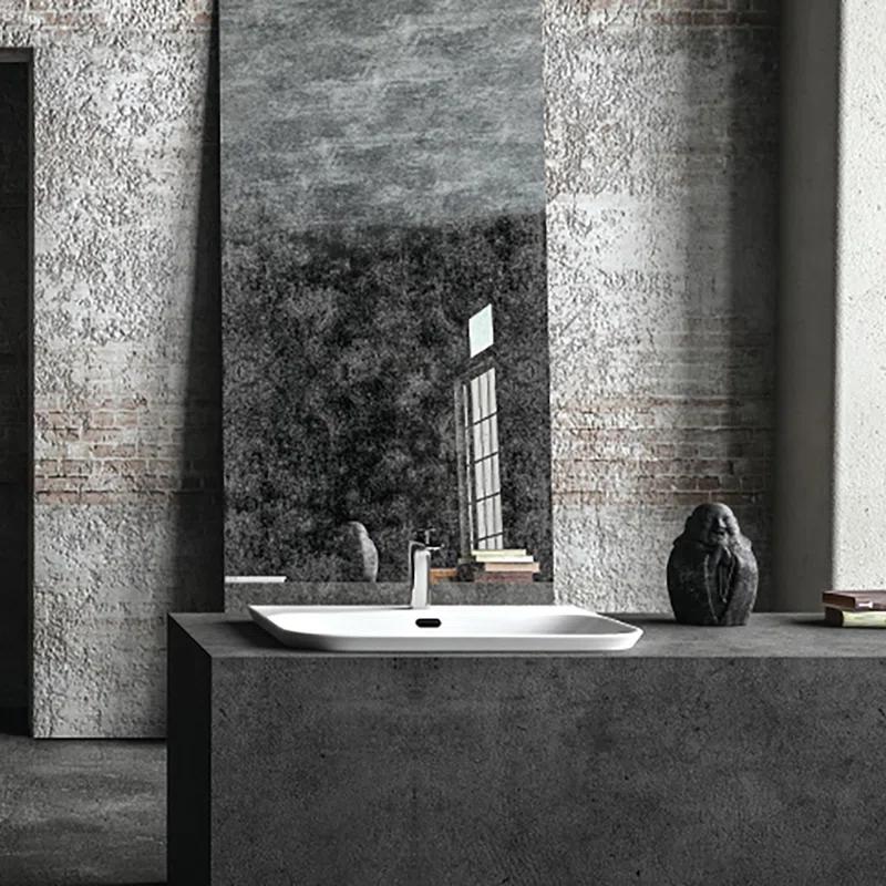 WS Bath Collections Edge 17.7'' Glossy White Ceramic U-Shaped Bathroom Sink with Faucet and Overflow