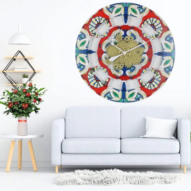 Wall Clock Oversized 36" for Living Room with Real Moving Gears Italy Style