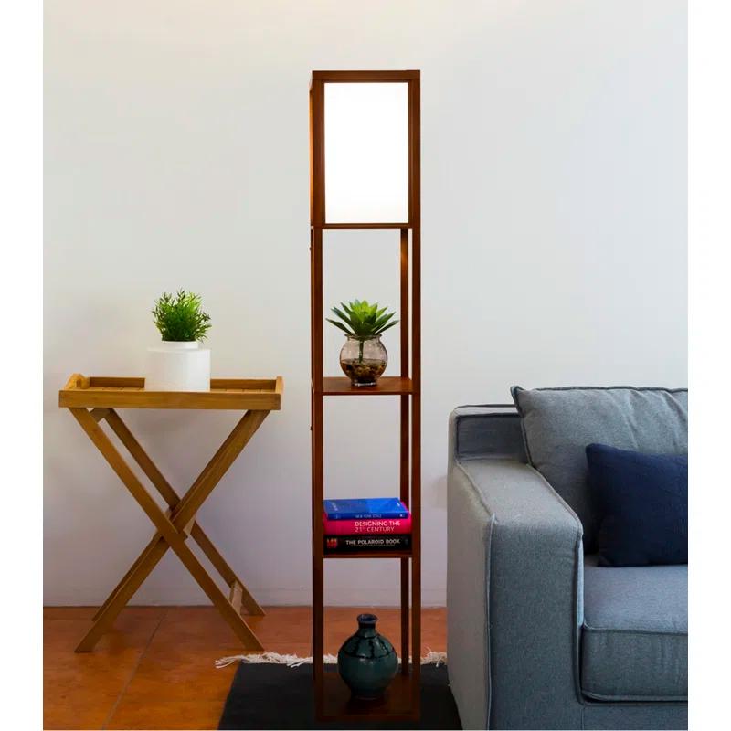 Maxwell 63 in. Traditional LED Energy Efficient 3-Shelf Floor Lamp with Fabric Square Shade