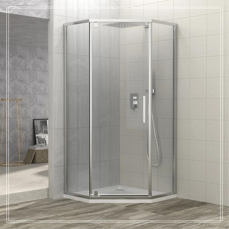 Audiohome Shower Door 34-1/8" X 72" Semi-Frameless Neo-Angle Hinged Shower Enclosure AHYTD-W124366340