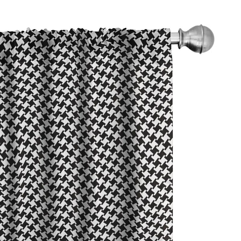 Ambesonne Houndstooth Semi-Sheer Rod Pocket Curtain Panels (Set of 2)