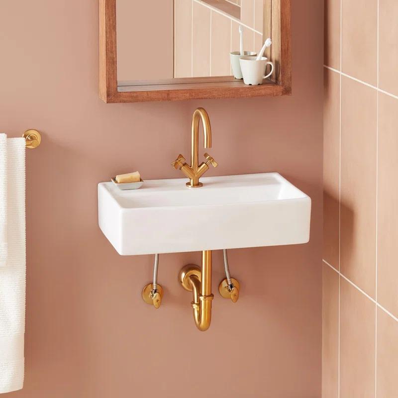 Signature Hardware 484632 22" Kaisy White Porcelain Rectangular Wall Mount Bathroom Sink with Overflow