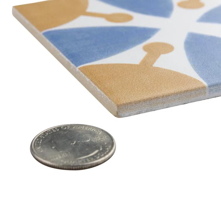 Merola Tile Revival Leaf Mini 4" x 4" Ceramic Patterned Wall & Floor Tile