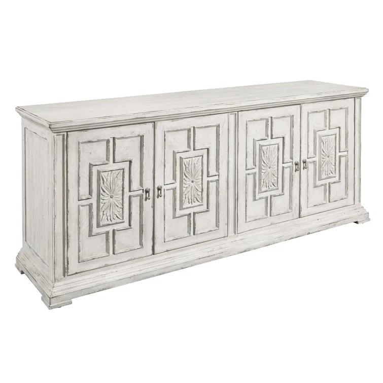 Pulaski Furniture 4 Door Rosette Carved Entertainment Credenza in Distressed White