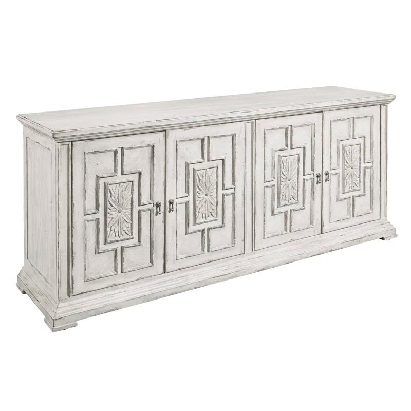 Pulaski Furniture 4 Door Rosette Carved Entertainment Credenza in Distressed White