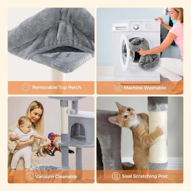 Latitude Run® 69" Tall Cat Tree Large Cat Tower With Super Big Hammock, Scratching Posts, Condo House And Large Top Perch