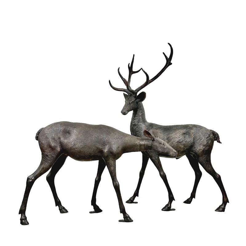 Metropolitan Galleries Bronze Buck and Doe 2 Piece Sculpture Set