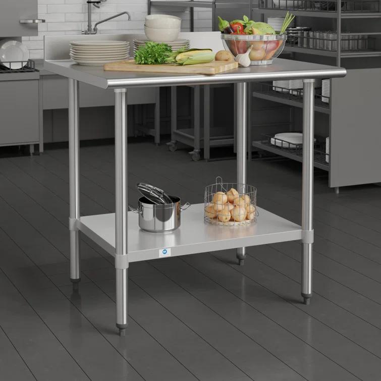 Flash Furniture Commercial Stainless Steel Kitchen Prep and Work Table with Shelf and Backsplash