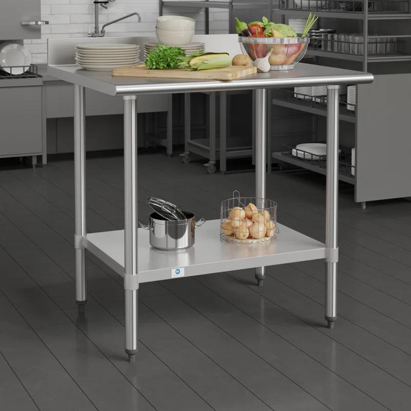 Commercial Stainless Steel Kitchen Prep and Work Table with Shelf and Backsplash