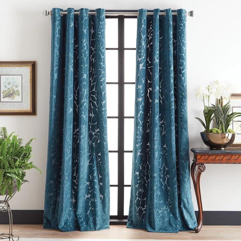 Martha Stewart Martha Stewart Sherwood Velvet Grommet Teal Curtain Panel Pair (Set Of 2) (Set of 2)