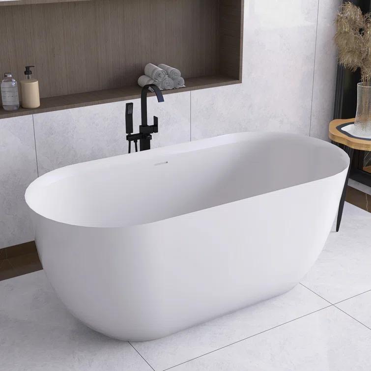JimsMaison 59'' Acrylic Freestanding Soaking Bathtub In Glossy White JMUBBT21-59GW