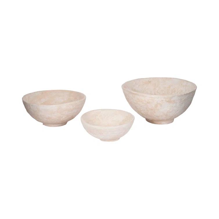 White Paper Mache Decorative Bowl (Set of 3)