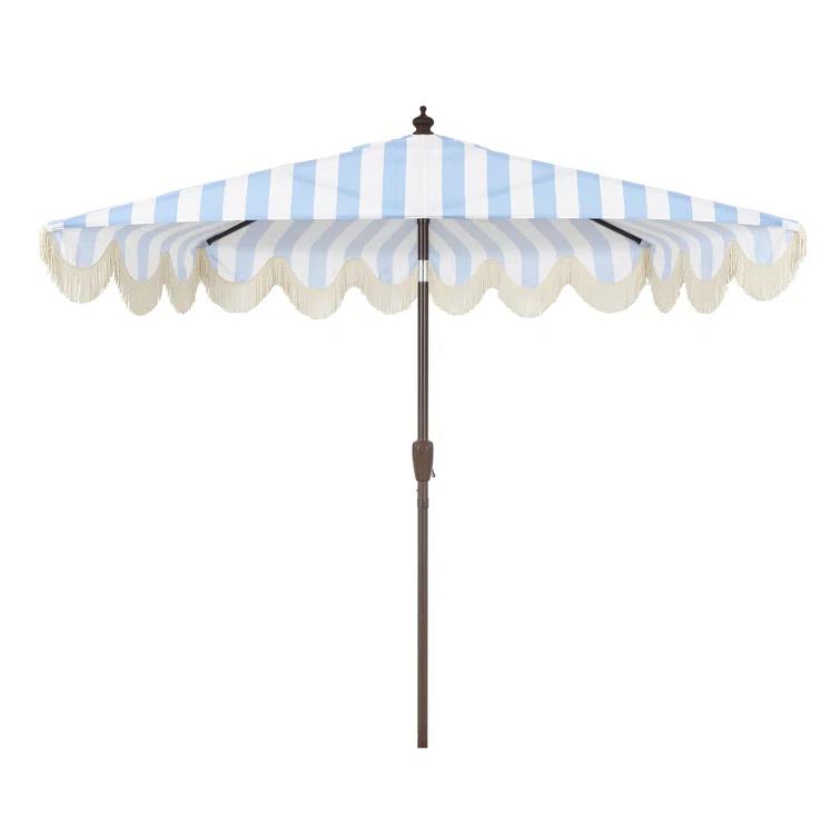 Arlmont & Co. Tasheba 9 ft. Classic Scalloped Fringe Half Market Patio Umbrella with Crank, and UV Protection