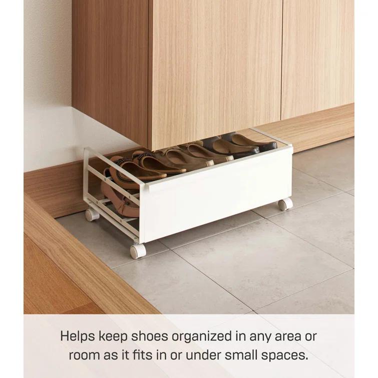 Yamazaki Home Rolling Shoe Rack, Steel, Holds 4 shoes, 6 heels, Wheels