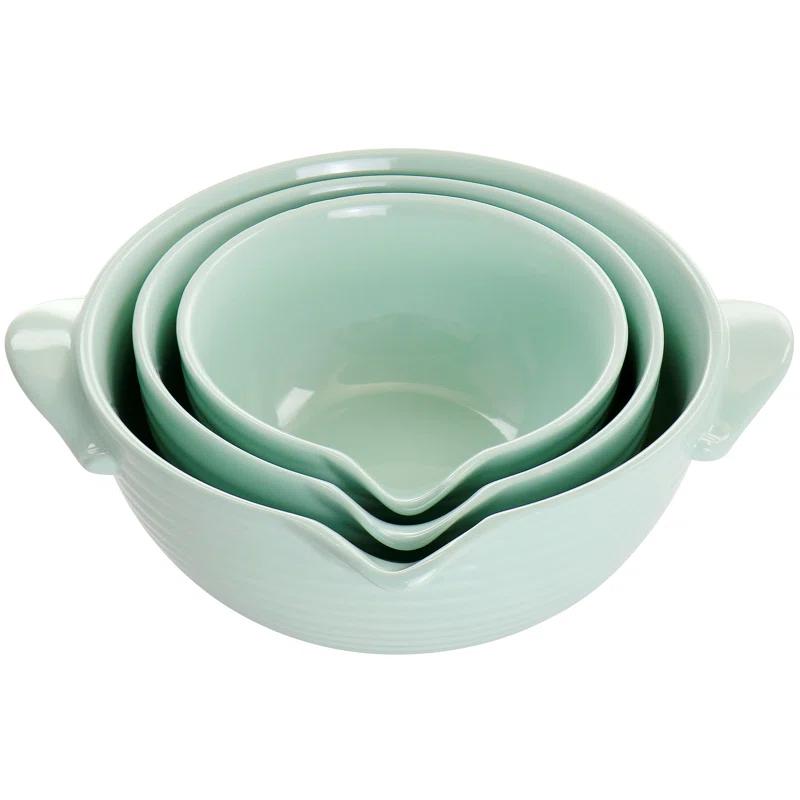 Martha Stewart Martha Stewart 3 Piece Vintage Stoneware Prep Batter Bowl Set In Mint