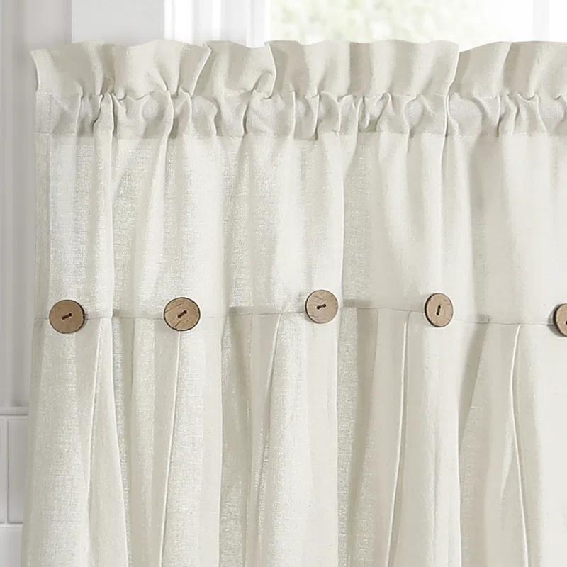 Lush Decor Linen Button Cotton Blend Tailored 29'' W Cafe Curtain (Set of 2)