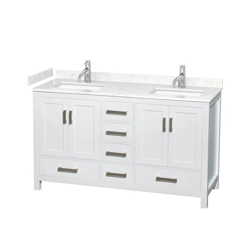Wyndham Collection Sheffield 60" Freestanding Double Bathroom Vanity with Cultured Marble Top