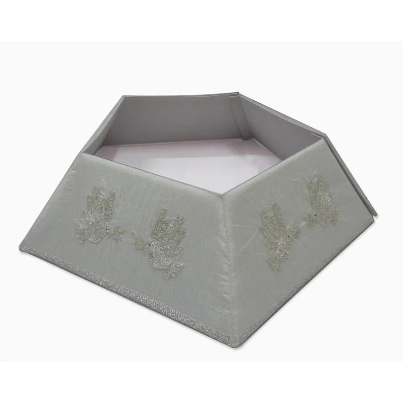 Arcadia Home Hand Beaded Adjustable Christmas Tree Collar - Doves on White Silk