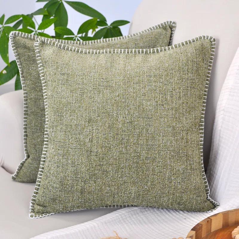 Oveesha Soft Chenille Throw Pillow Covers With Stitched Edge (Set of 2)