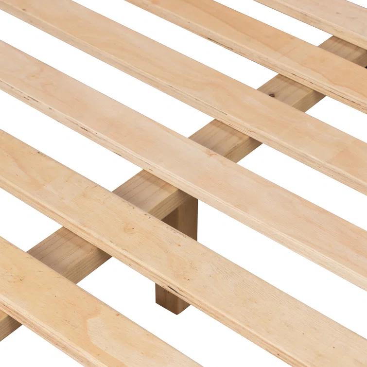 Queen Oak Upholstered Headboard Bed with Slats