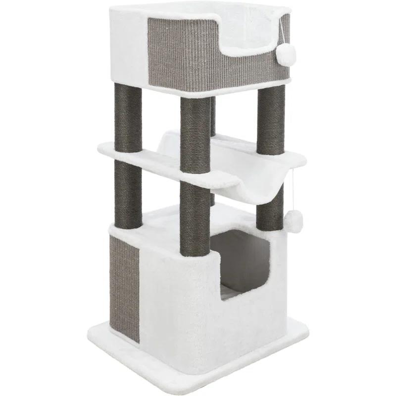 TRIXIE TRIXIE Lucano 43.3" XXL Cat Tree - Sisal Scratching Posts, Plush Covered House, Cat Beds, Platforms, Two Hanging Toys