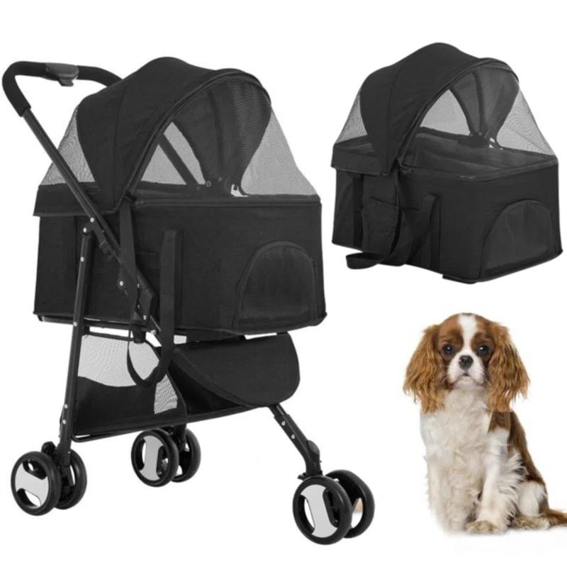 Foldable Pet Stroller with Detachable Carrier