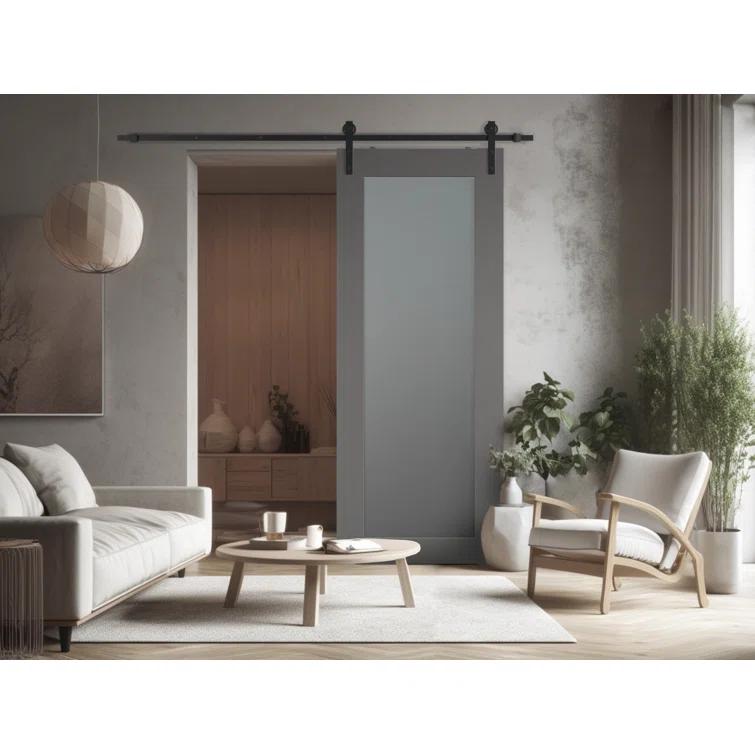 Belldinni Avon 207 Solid Manufactured Wood and Glass Paneled Barn Door with Installation Hardware Kit