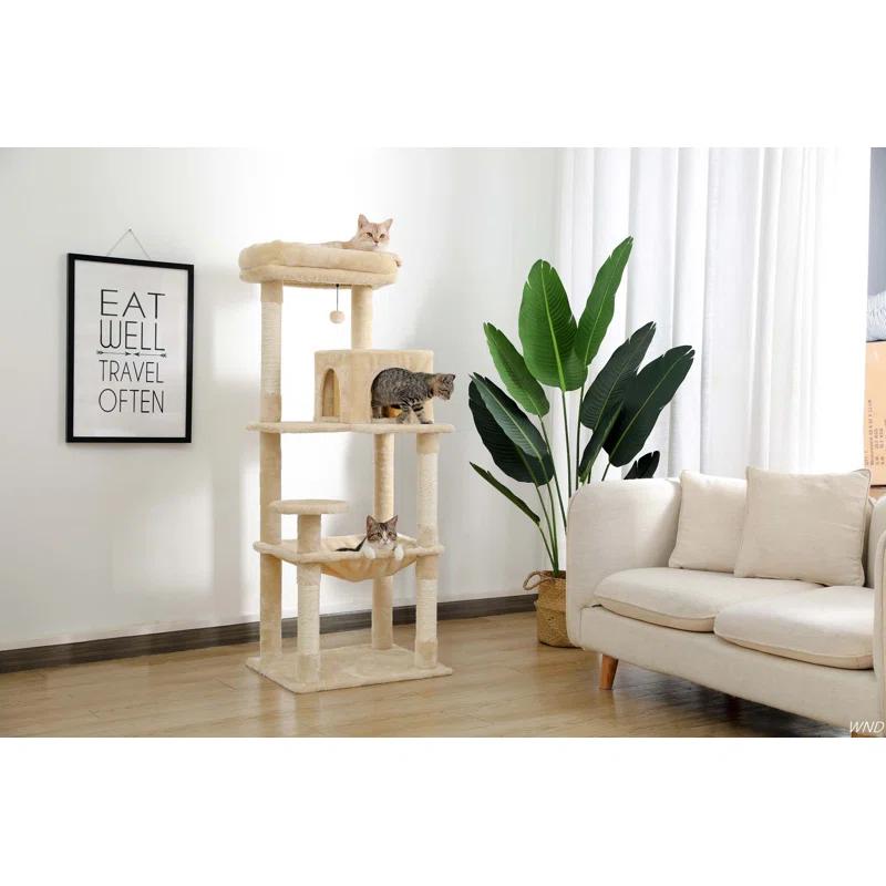 Latitude Run® Indoor Multi-Level Tall Cat Tower With Large Hammock, Scratching Posts, Cozy Condo And Top Perch