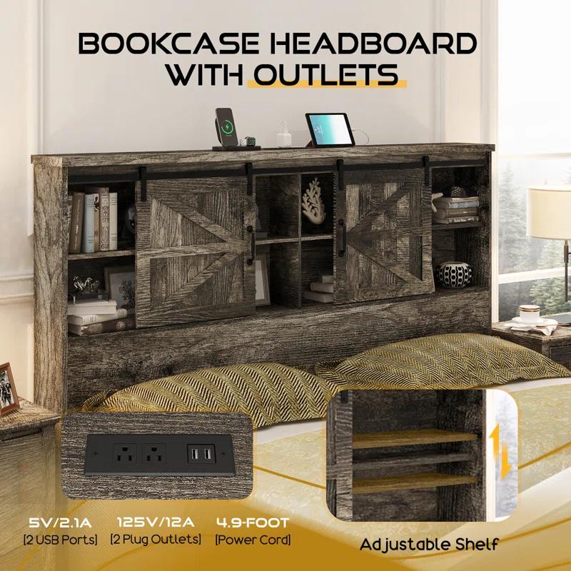 Tryston Sherell Wooden Bookcase Bed Frame