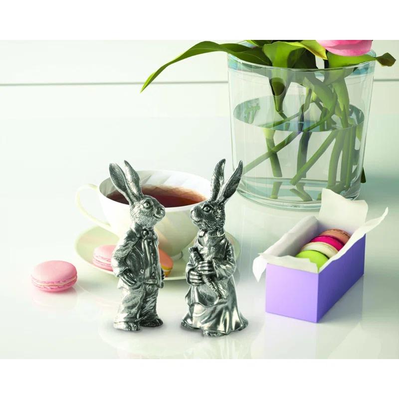 Vagabond House Garden Friends Easter Pewter Dressed Rabbits Salt and Pepper Shakers Set