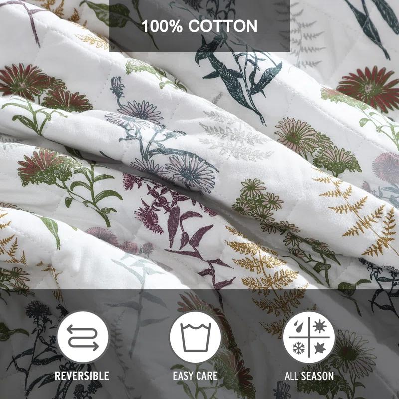 Eddie Bauer Flower Field Cotton Reversible Green Quilt Set