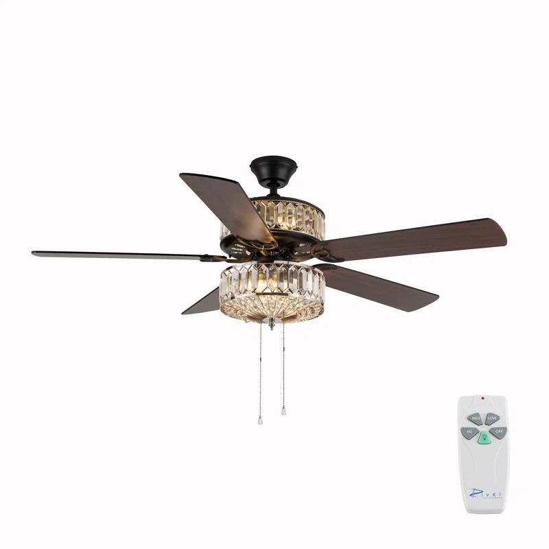 Kelly Clarkson Home 52" Lea 5 - Blade Geometric Cut Crystal Ceiling Fan with Pull Chain