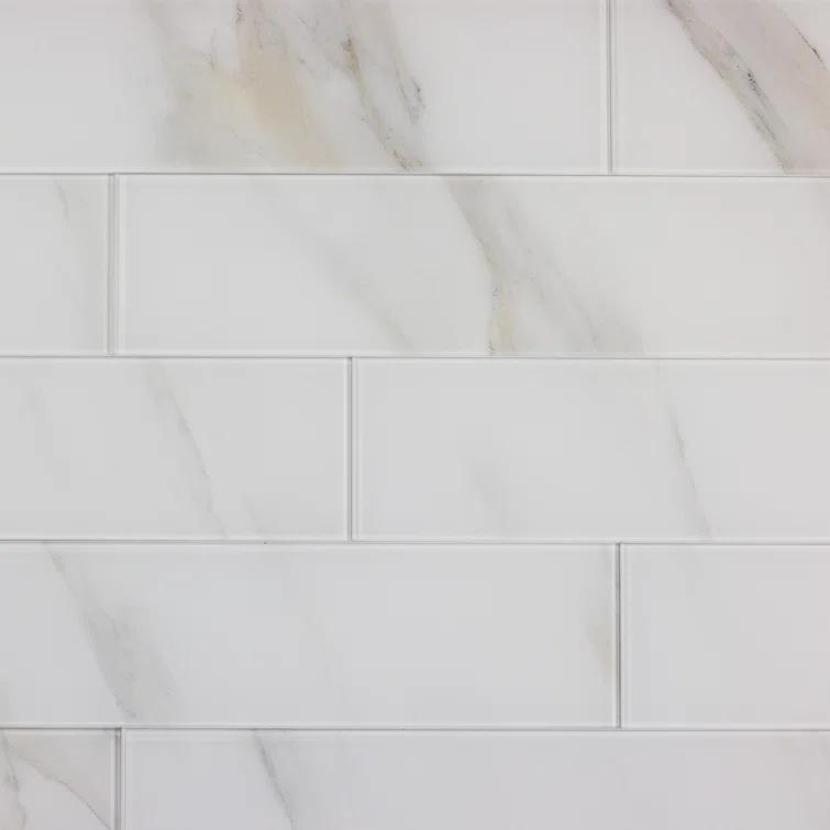 Abolos Nature 4 in. x 16 in. Marble Look Glass Straight Edge Large Format Subway Decorative Kitchen & Bathroom Wall Tile