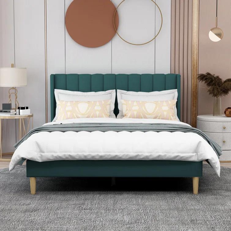 Wade Logan® Eriksay Low Profile Upholstered Platform Bed with Wingback Headboard