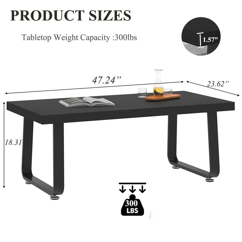 Latitude Run® Black Coffee Table, Industrial Wood And Metal Legs Center Table, Black Oak, 47 Inch
