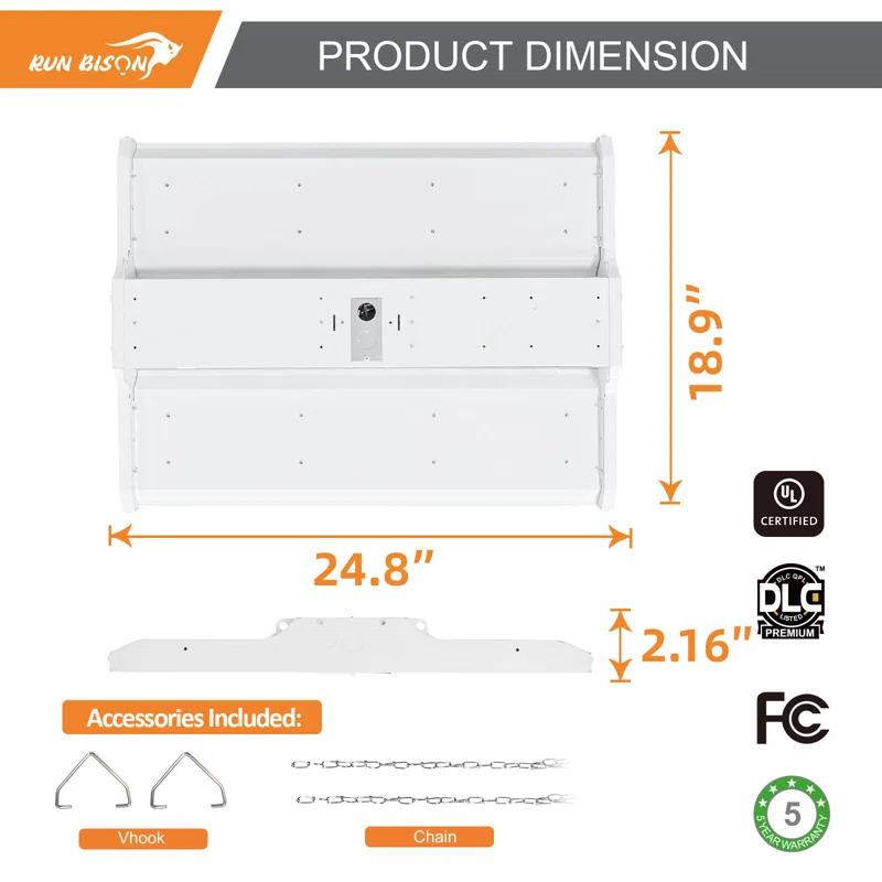 RUN BISON 2 ft. 800W Equivalent Integrated LED Dimmable Linear High Bay Light,120-277V 28,350 Lumens 5000K