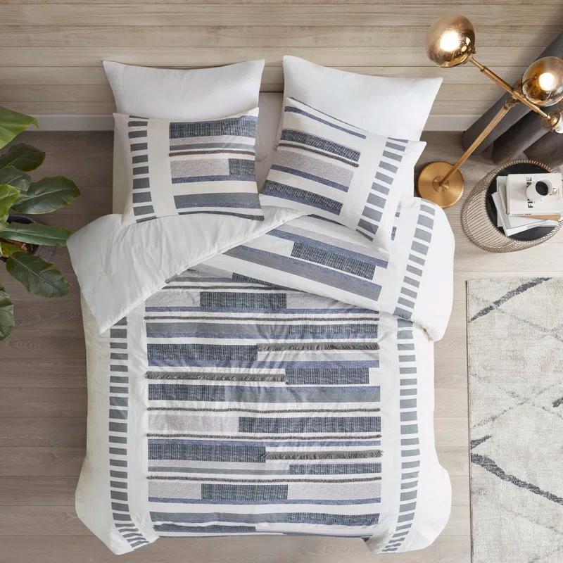 INK+IVY Serena Navy/Gray Standard Cotton 3 Piece Comforter Set