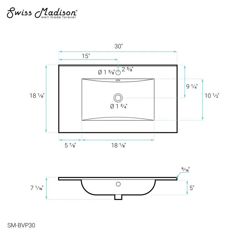 Swiss Madison Swiss Madison 30" Single Bathroom Vanity Top in White with Sink