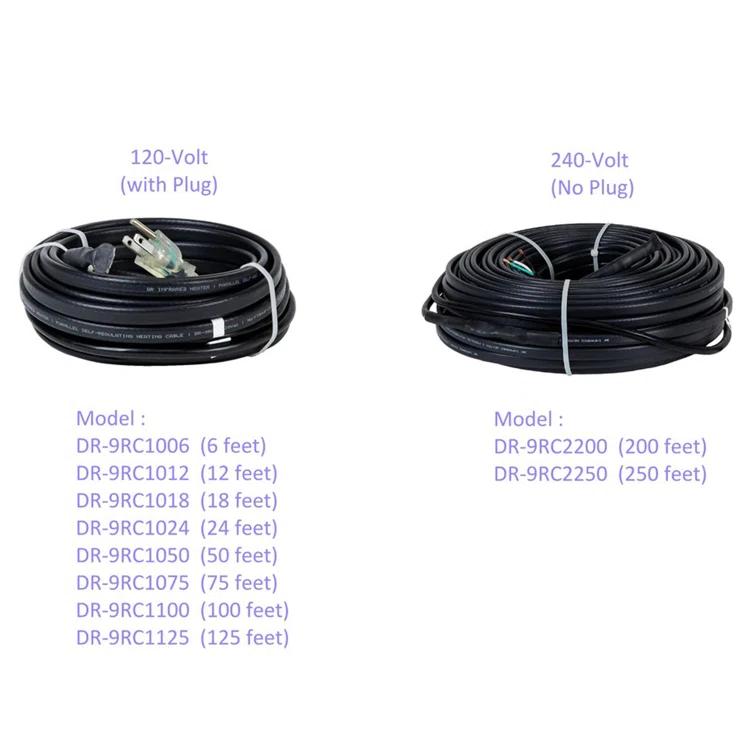 Dr. Infrared Heater DR. INFRARED HEATER DR-9RC1125 Heating Cables for Pipes and Roof De-Icing, Self-Regulating with Built-in Thermostat, 120V, 12W/ft, 1500W, 125FT